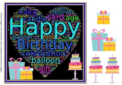 WORD HEART - HAPPY BIRTHDAY