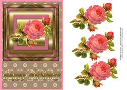 Pink Rose Decoupage Card Front
