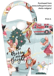 LARGE ROUND TOP GIFT BAG - MERRY AND BRIGHT ANIMALS