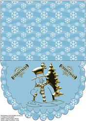Snowman with Robin on Blue