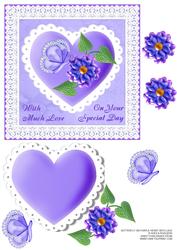 Butterfly on Purple Heart with Lace