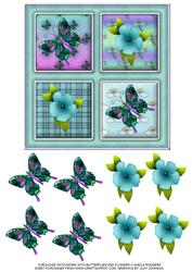 Turquoise Patchwork with Butterflies and Flowers