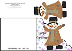 Snowman in Brown Coat Cut and Fold Card