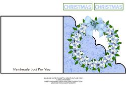Blue and White Poinsettia Wreath Cut and Fold