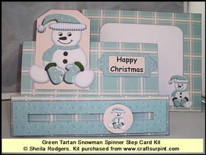 Green Tartan Snowman Spinner Step Card Kit