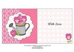 Pink Flowers in Watering Can Scalloped Foldback Card