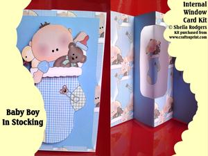 Baby Boy in Stocking Internal Window Card Kit