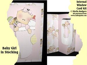Baby Girl in Stocking Internal Window Card Kit