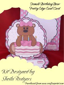 Female Birthday Bear Pretty Edge Easel Card