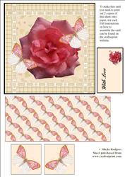 Exploding Card Coral Rose with Butterflies