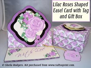 Lilac Roses Shaped Easel Card with Tag and Gift Box