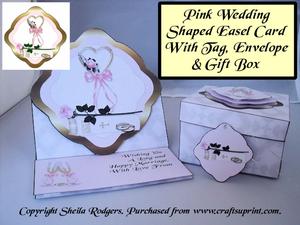 Pink Wedding Shaped Easel, Tag, Envelope & Gift Box