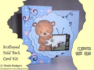 Computer Game Bear Scalloped Fold Back Card Kit