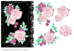 Fancy Edge Card Front with Pink Roses