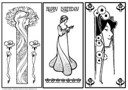 Three Art Nouveau Black and White Ladies Dl