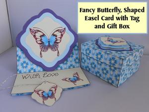 Fancy Butterfly, Shaped Easel Card with Tag and Gift Box