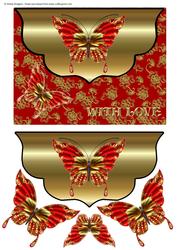 Envelope Card - Red and Gold Butterflies