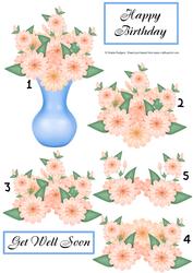 Orange Flowers in Vase Decoupage Sheet
