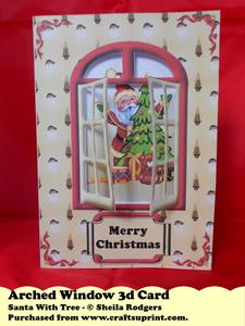 Arched Window 3D Card - Santa with Tree