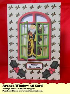 Arched Window 3D Card - Vintage Santa