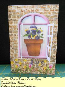 Arched Window 3D Card - Pot of Violets