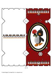 Penguin with Poinsettia Cracker Card