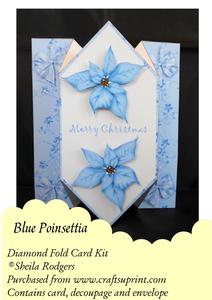 Blue Poinsettia - Diamond Fold Card