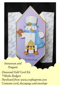 Snowman and Penguin - Diamond Fold Card