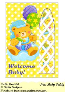 New Baby Teddy Side Trellis Card