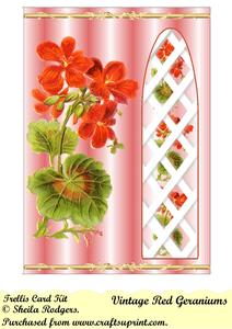 Vintage Red Geraniums Side Trellis Card