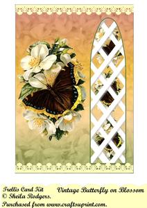 Vintage Butterfly on Blossom Side Trellis Card