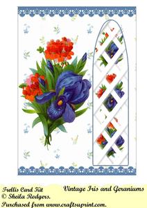 Vintage Iris and Geraniums Side Trellis Card