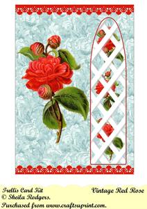 Vintage Red Rose Side Trellis Card