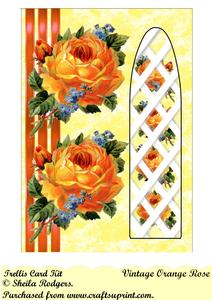 Vintage Orange Rose - Side Trellis Card