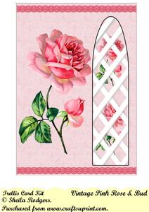 Vintage Pink Rose & Bud Side Trellis Card