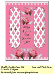 Lace and Pink Roses Double Trellis Card Kit