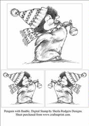 Penguin with Bauble, Digital Stamp