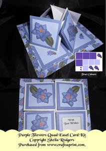 Purple Flowers Quad Easel Card Kit