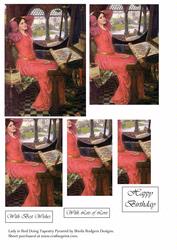 Lady in Red Doing Tapestry Pyramid