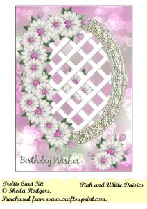 Pink and White Daisies Trellis Card Kit