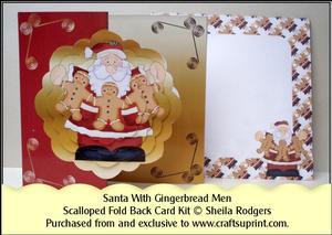 Santa with Gingerbread Men Scalloped Fold Back Card Kit