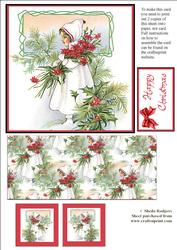 Exploding Card - Girl Collecting Christmas Flowers