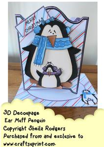 3D Ear Muff Penguin Decoupage Card Kit