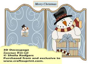 3D Snowman with Gift Decoupage Card Kit