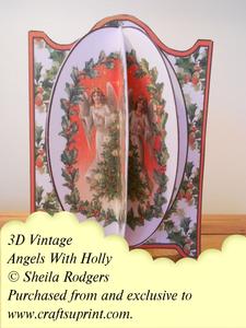 3D Vintage Angels with Holly Card Kit