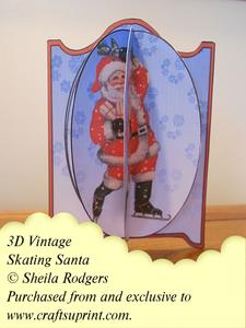 3D Vintage Skating Santa Card Kit