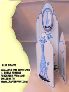 Scalloped Tall Wing Card - Blue Giraffe