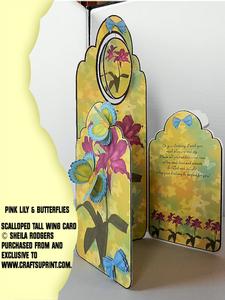 Scalloped Tall Wing Card - Pink Lily & Butterflies