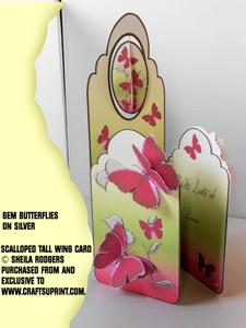 Scalloped Tall Wing Card - Gem Butterflies on Silver