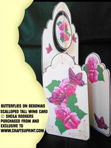 Scalloped Tall Wing Card - Butterflies on Begonias